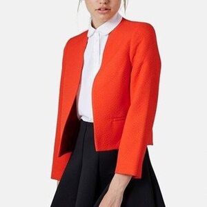 Topshop Croco Embossed High Hip Bright Orange Blazer  Size 0